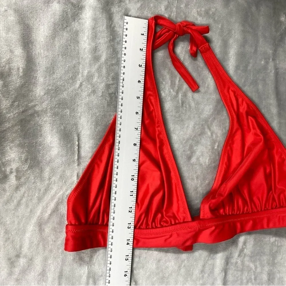 NEW J. Crew DD Halter Tie Back Bikini Top w/ Mesh V Neck Size XL Venetian Red